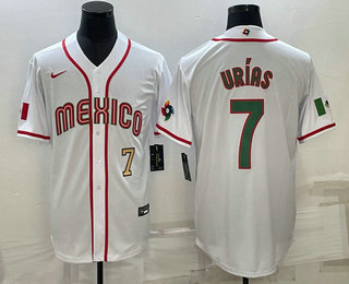 Men%27s Mexico Baseball #7 Julio Urias Number 2023 White Blue World Baseball Classic Stitched Jerseys